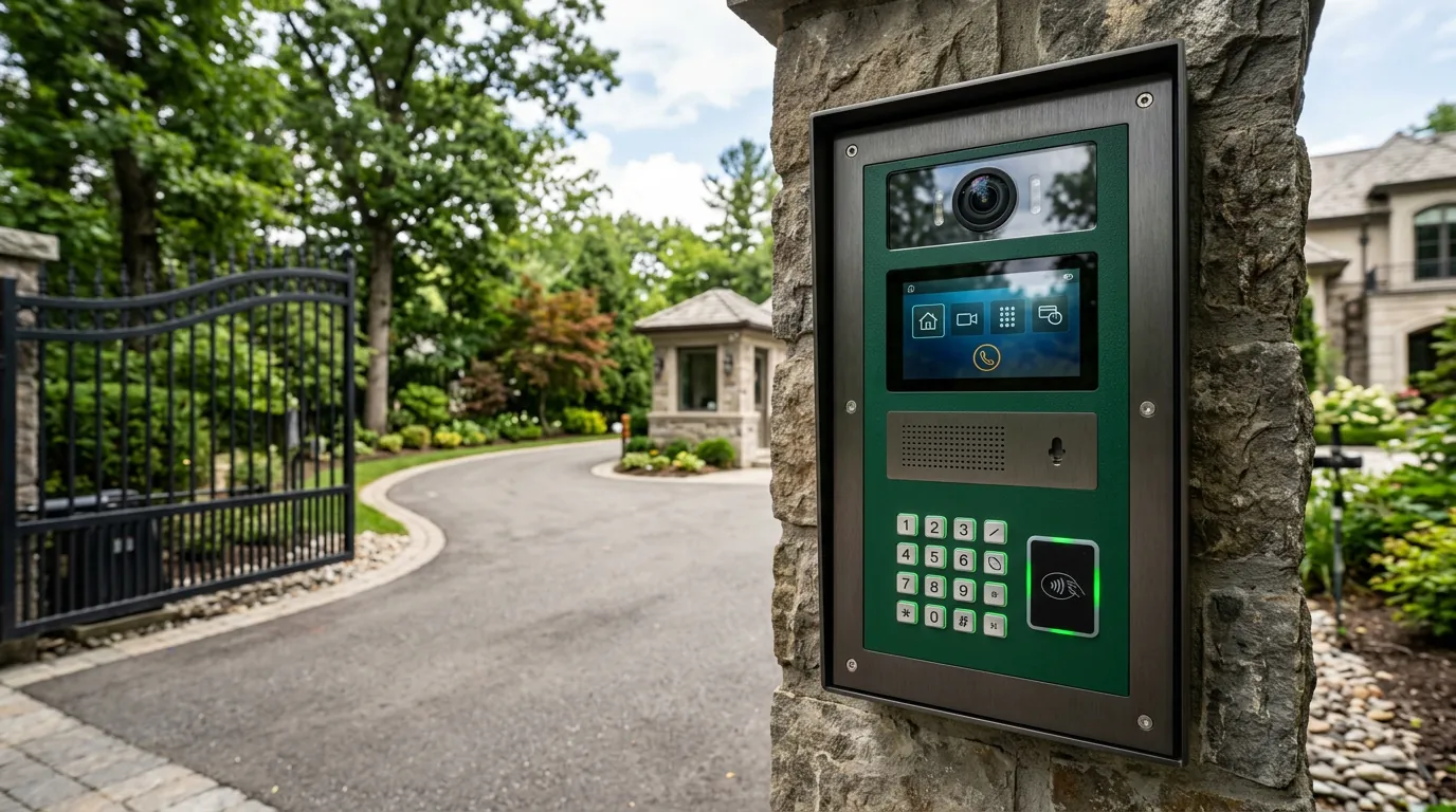 Commercial security gate installed at a Washington warehouse with keypad entry