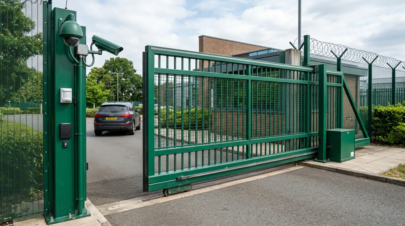 Gate-integrated security camera and motion sensor installed at a Washington residential entrance