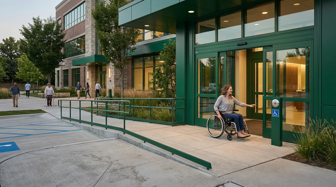 ADA push-button entry system installed at a Washington commercial property by Emerald Gate Systems