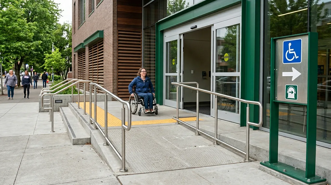 ADA push-button entry control mounted at a Washington commercial property