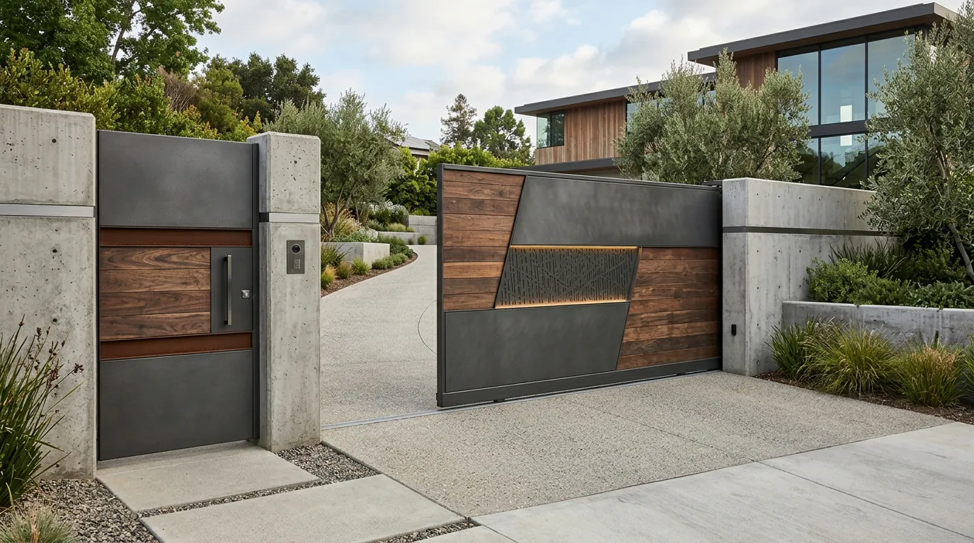 Custom-designed wrought iron driveway gate fabricated in Sedro-Woolley for a Skagit County home