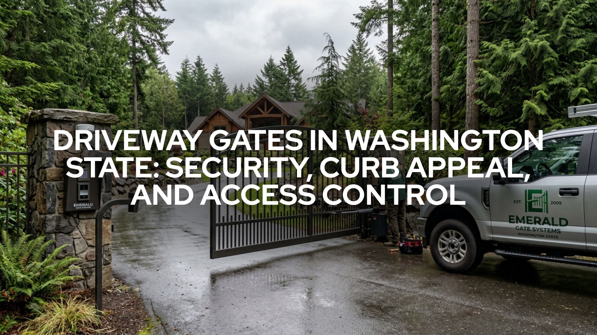 Access control services for automatic gates in Washington State with keypad entry, RFID reader, phone entry intercom, and smart gate system by Emerald Gate Systems.