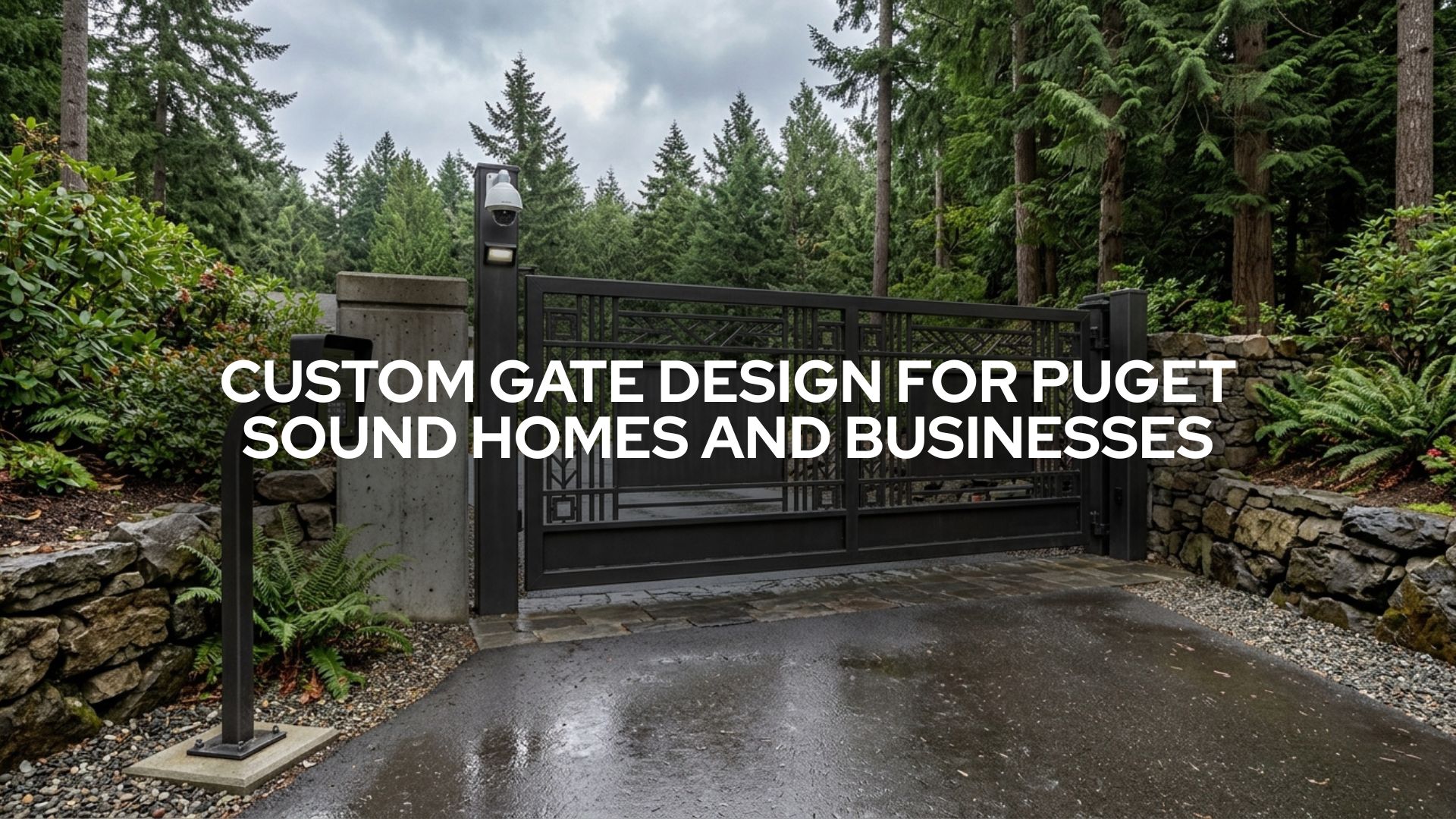 Custom gate design for Puget Sound homes and businesses with metal gate construction, access control readiness, safety sensors, and Pacific Northwest curb appeal.