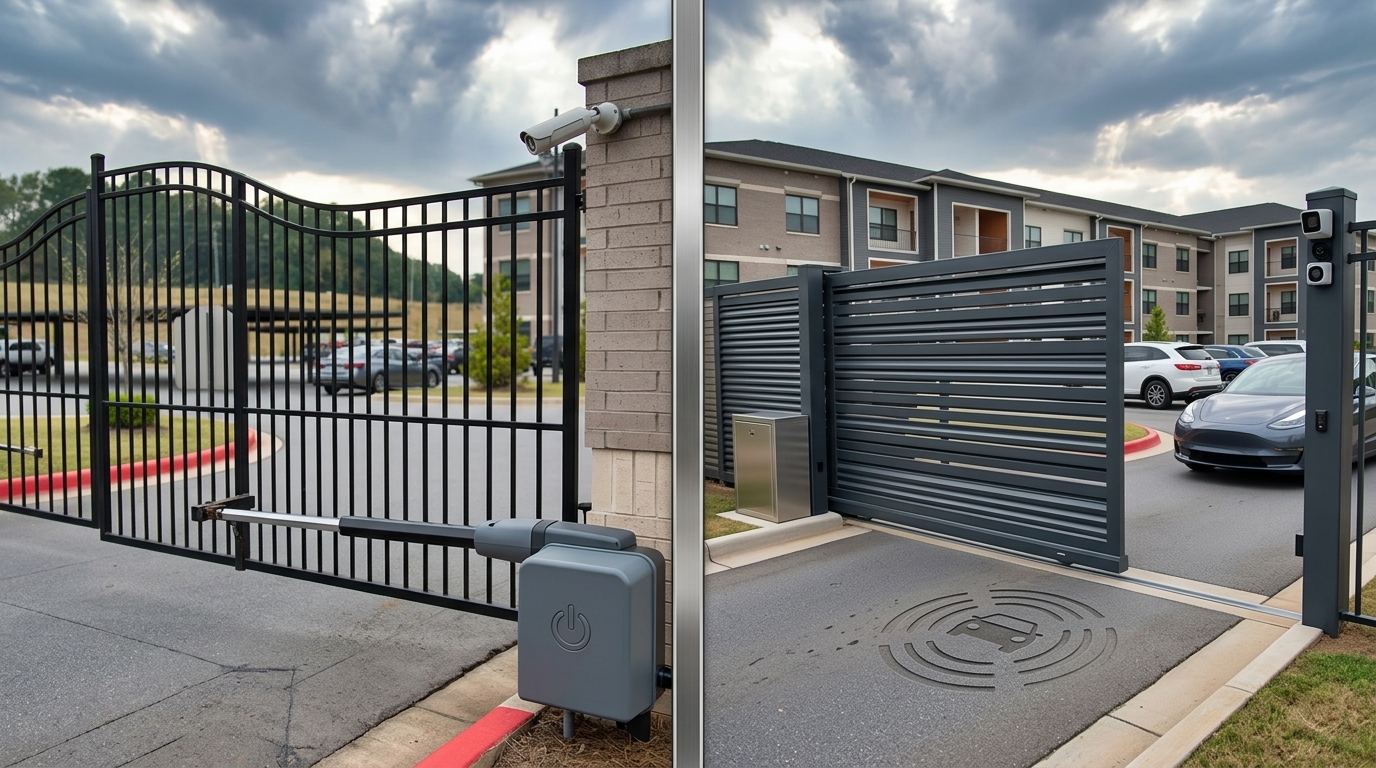 Electric gates vs automatic gates side by side at a Washington State property entrance