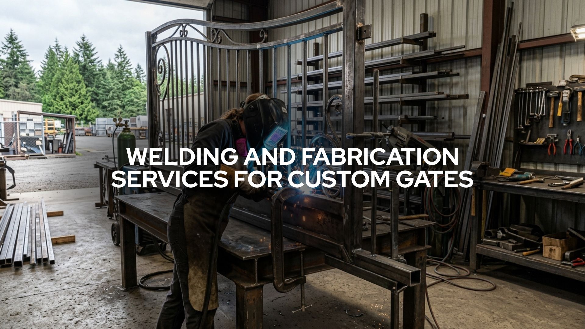 Welding and fabrication services for custom gates in Washington State showing professional metalwork for a custom steel gate.