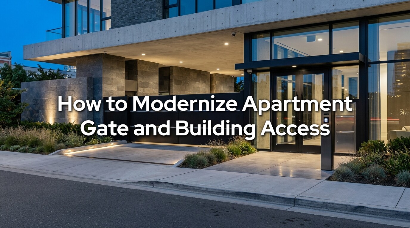 Apartment access control modernization - secured apartment building entrance with gate and intercom by Emerald Gate Systems in Washington