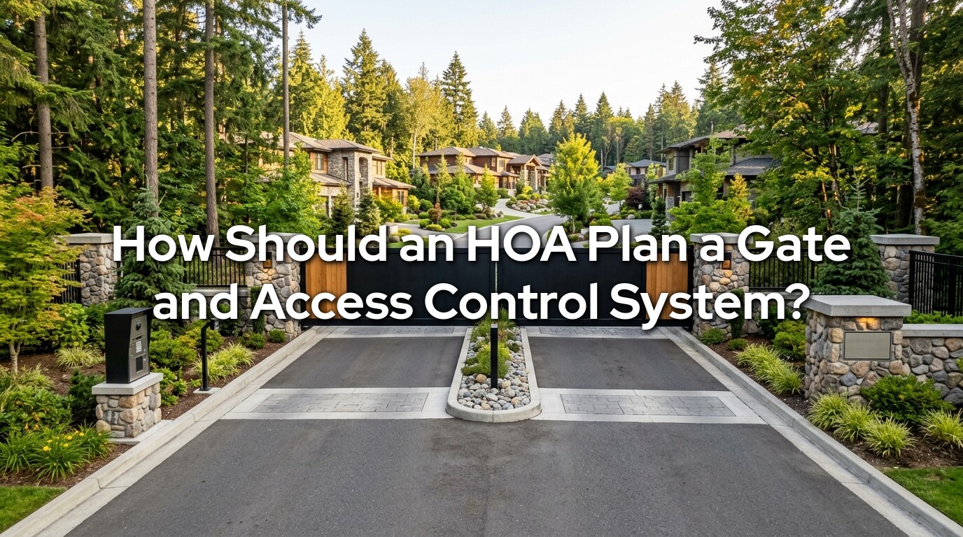 HOA gate planning - gated community entrance with resident and visitor lanes and access control by Emerald Gate Systems in Washington