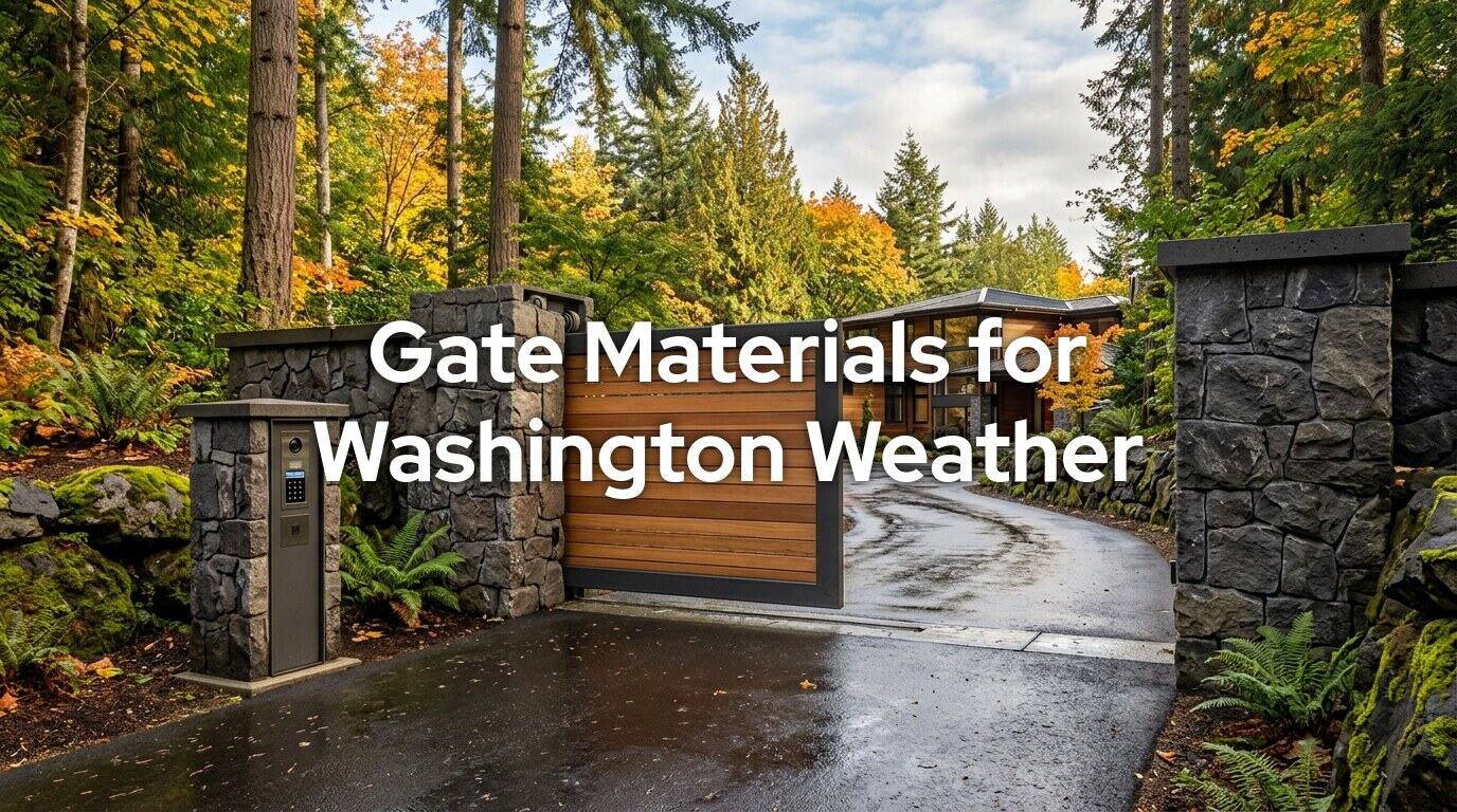 Custom ornamental iron and steel automatic gate built for Washington weather, Mount Vernon Skagit County